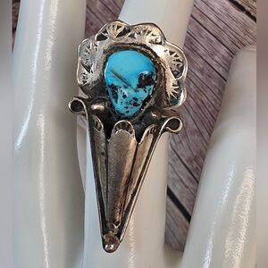 Vintage Southwestern Sterling Turquoise Ring • Size 6.5 • Hand-Stamped Silver